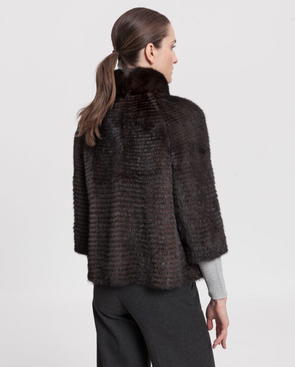 Chaqueta de visón marrón reversible para mujer con lomos horizontales estilo liner marca Saint Germain