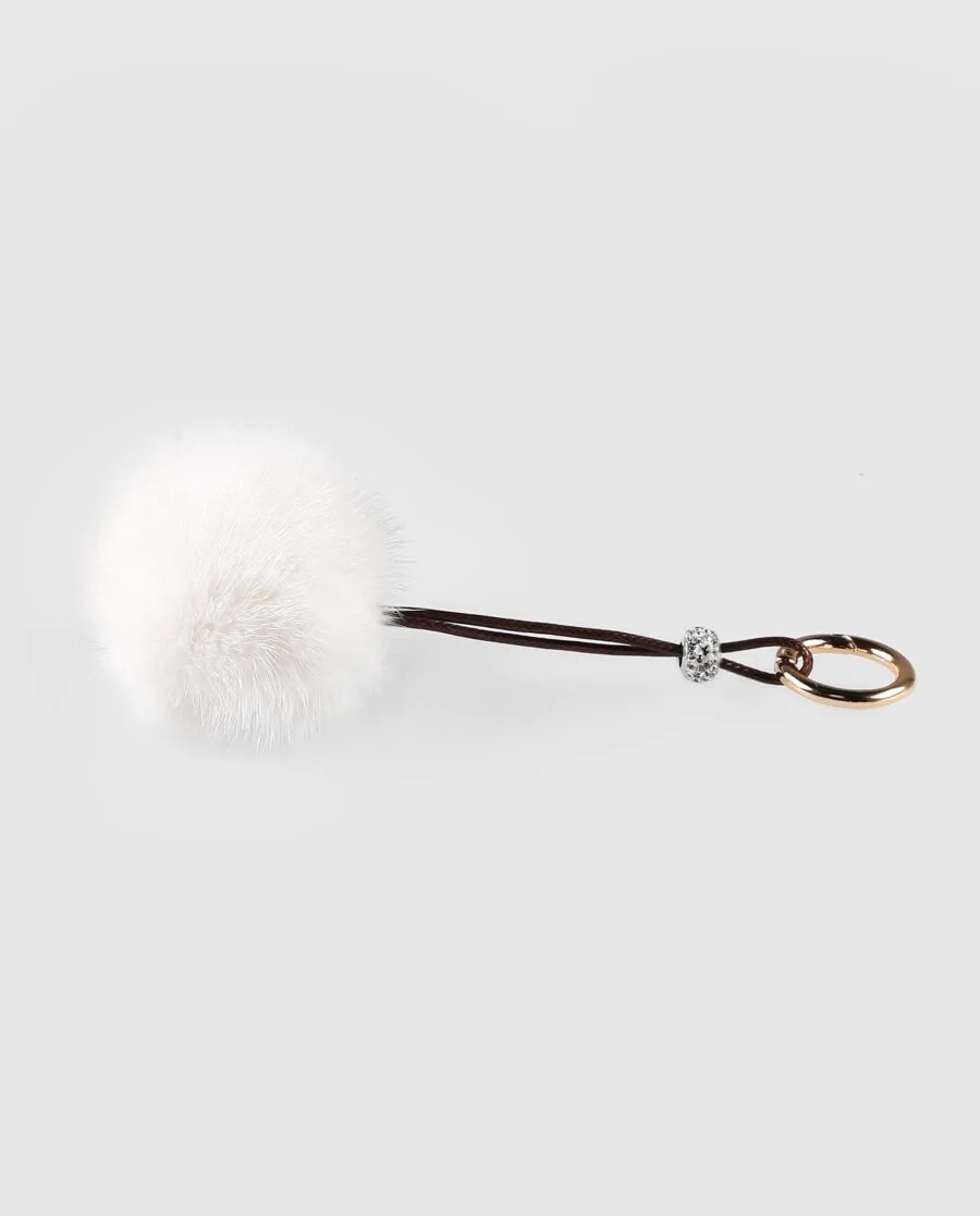 Llavero pompón blanco de pelo de visón para mujer marca Swarz