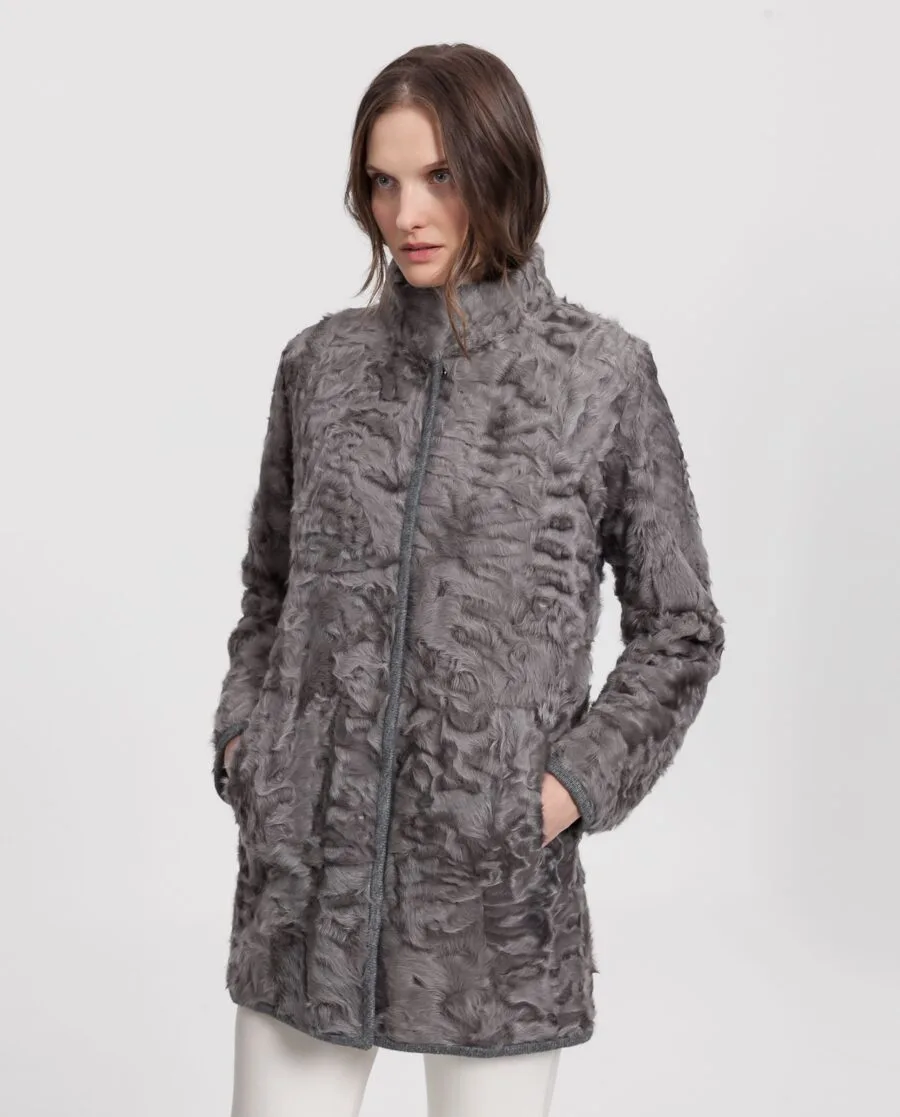 Abrigo gris de pelo de cordero xianggao reversible para mujer marca Saint Germain