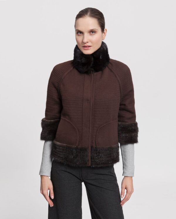 Chaqueta de visón marrón reversible para mujer con lomos horizontales estilo liner marca Saint Germain