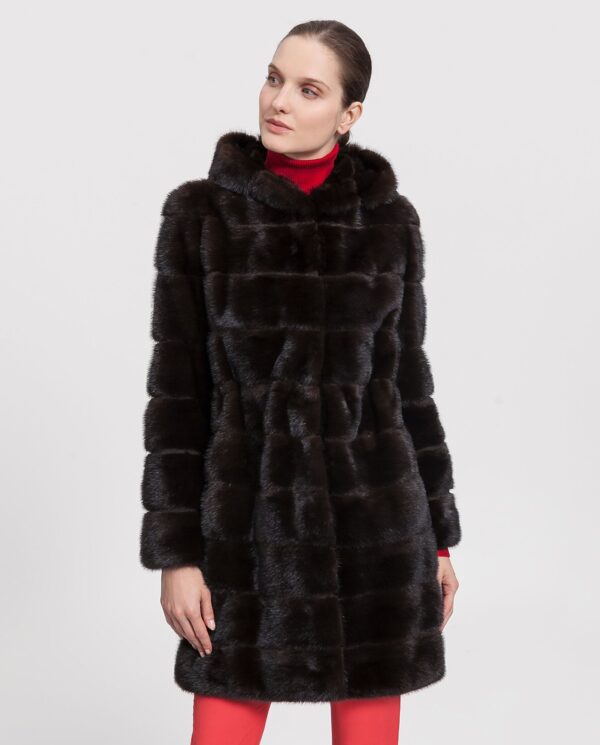Abrigo largo de visón marrón con capucha para mujer marca Saint Germain