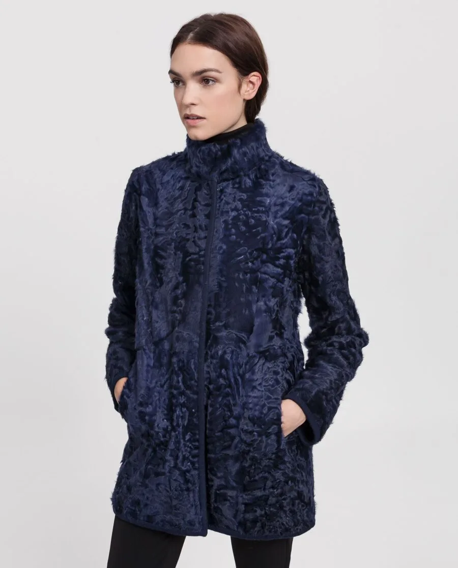 Abrigo azul oscuro de pelo de cordero xianggao reversible para mujer marca Saint Germain