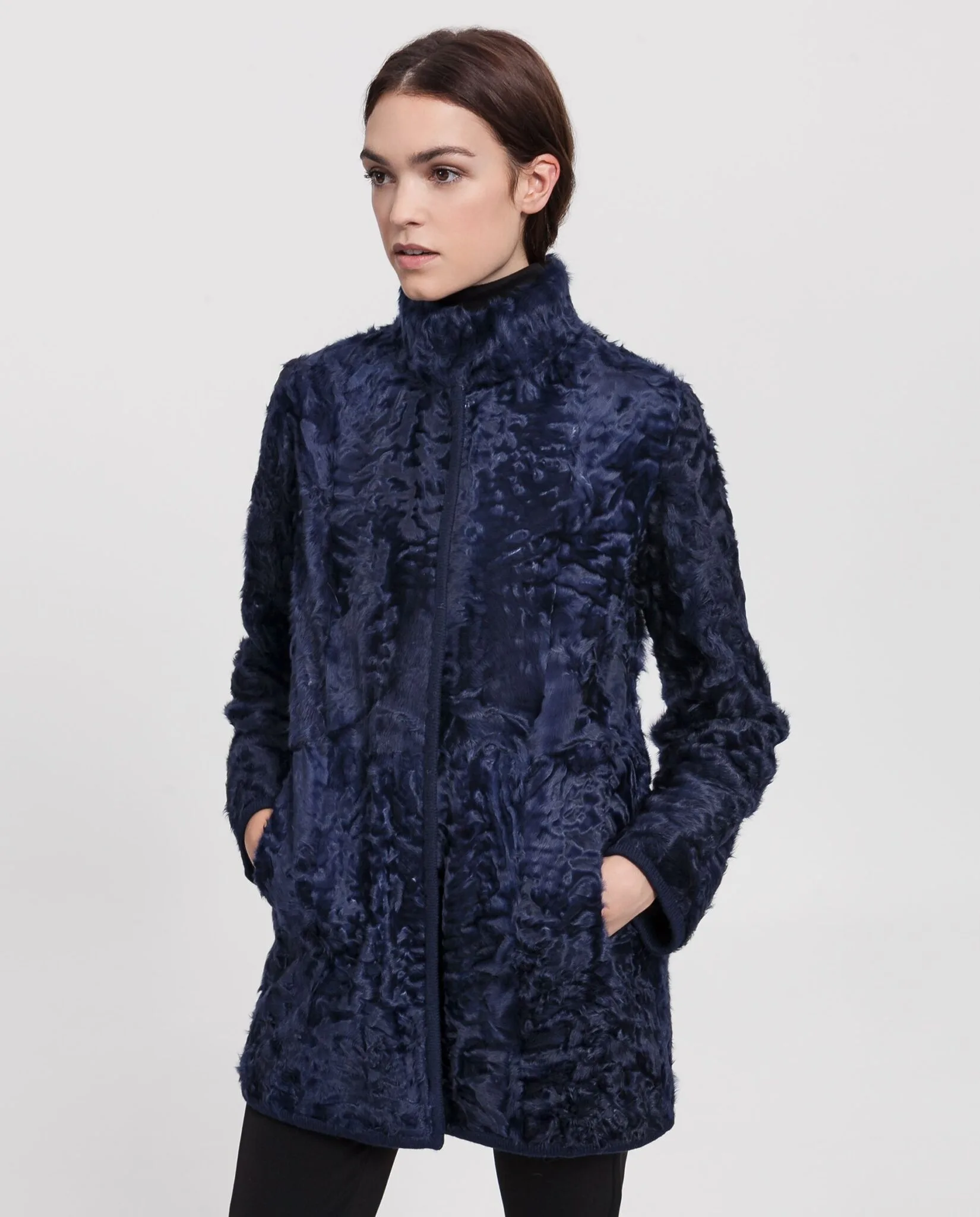 Abrigo azul oscuro de pelo de cordero xianggao reversible para mujer marca Saint Germain