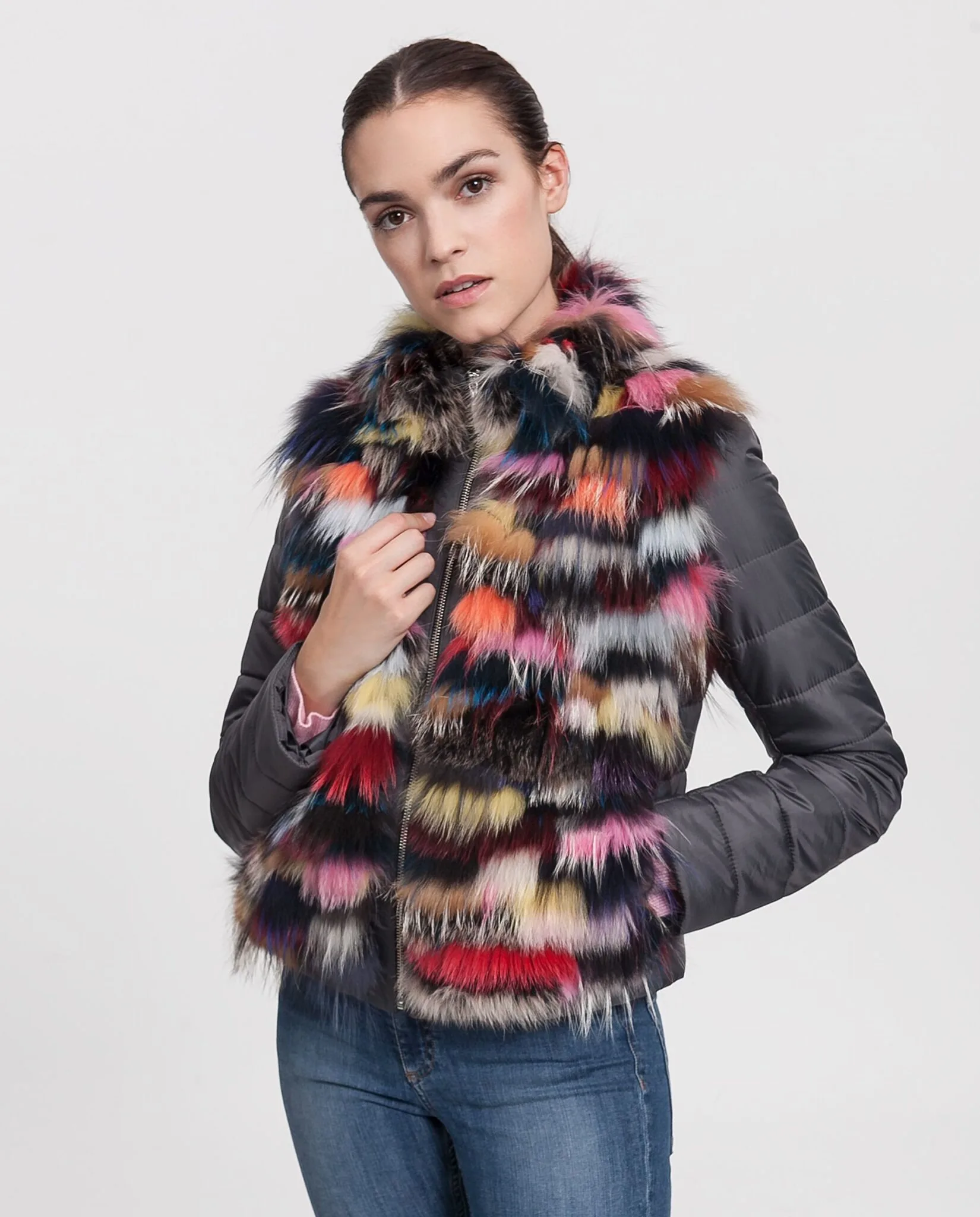 Cazadora de pelo de zorro multicolor para mujer marca De la Roca
