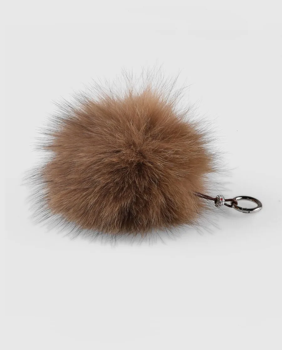 Llavero pompón marrón claro de pelo de zorro para mujer marca Swarz