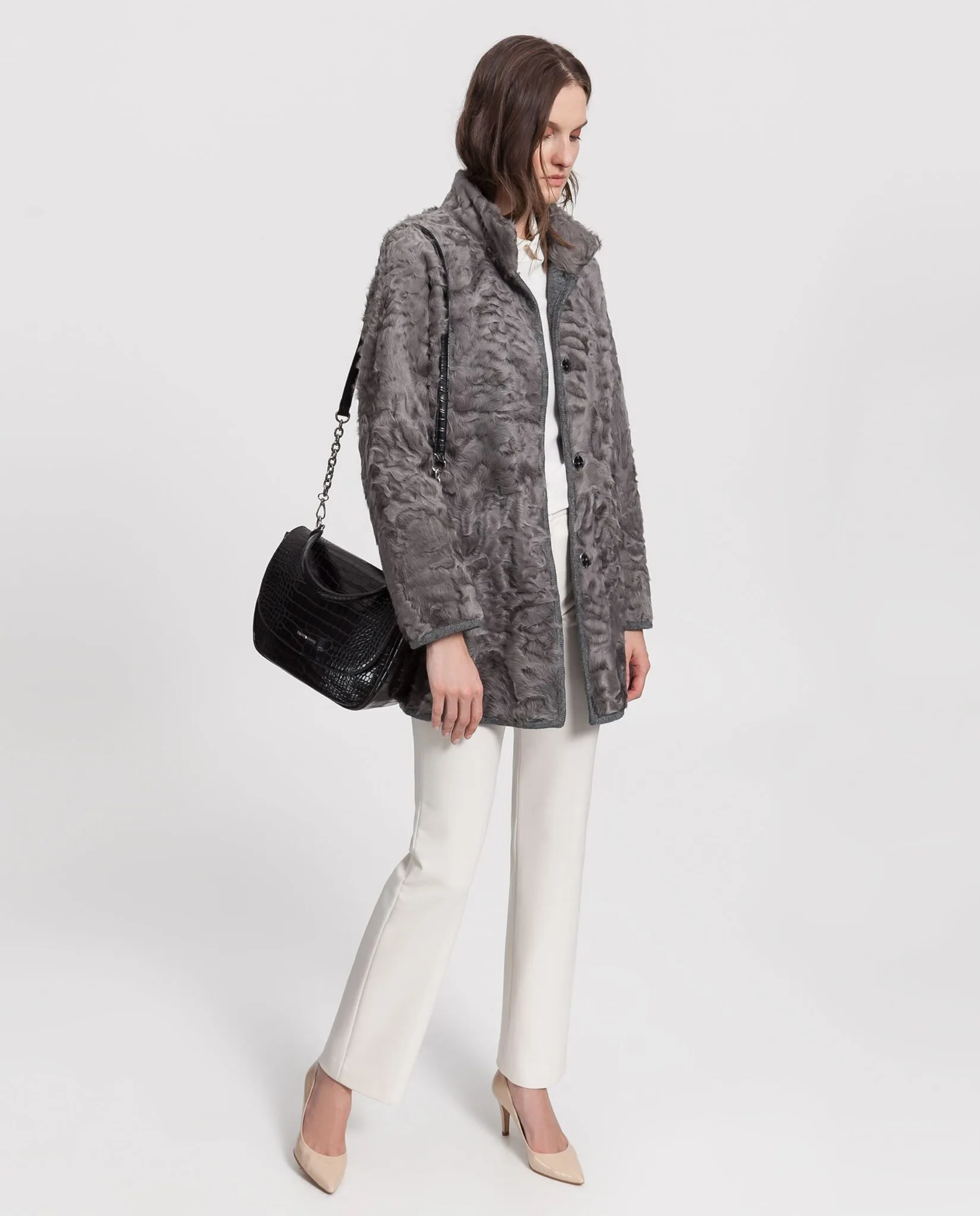 Abrigo gris de pelo de cordero xianggao reversible para mujer marca Saint Germain