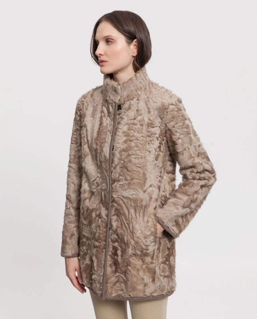 Abrigo de mujer Saint Germain de piel de cordero reversible camel