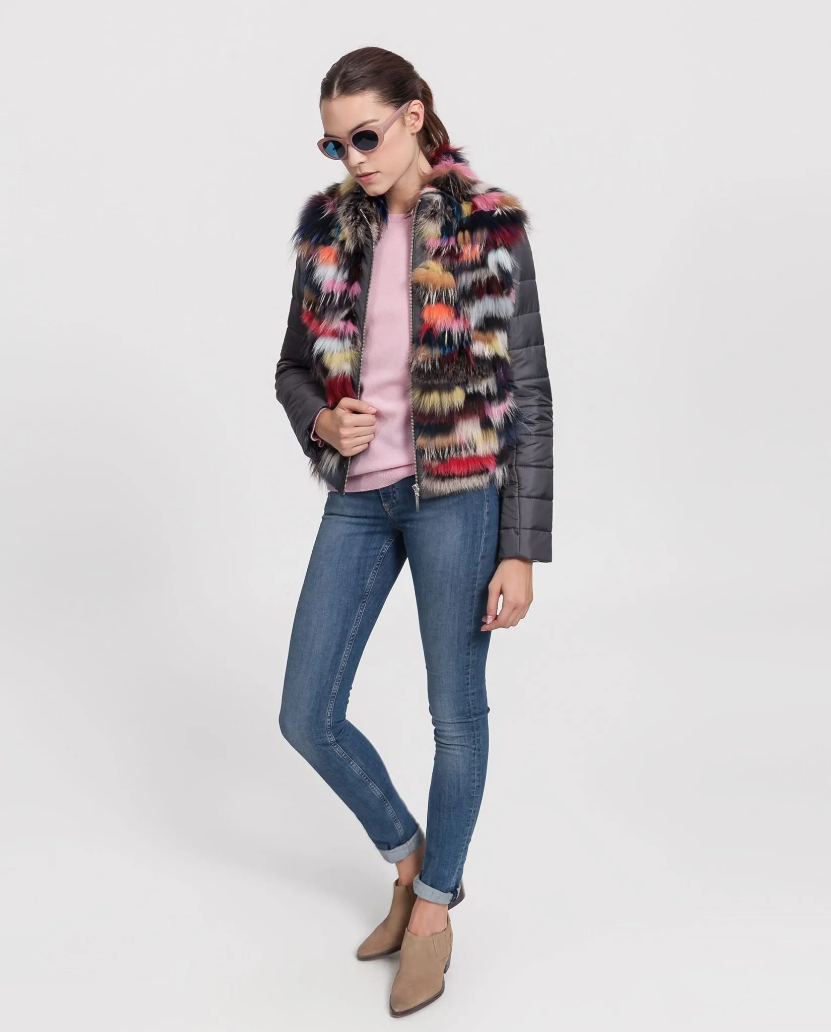 Cazadora de pelo de zorro multicolor para mujer marca De la Roca