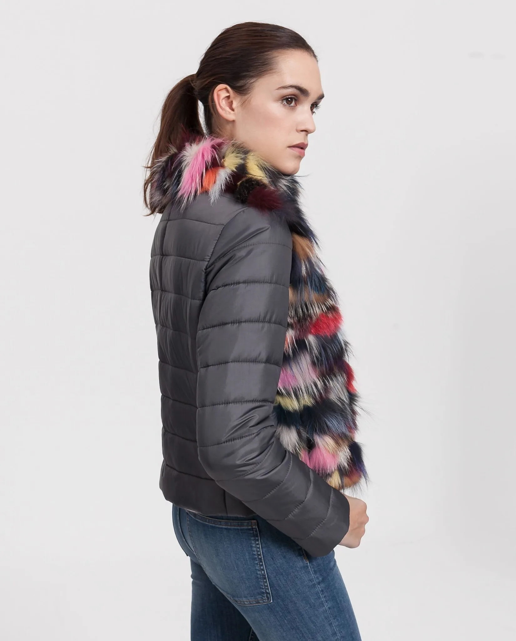 Cazadora de pelo de zorro multicolor para mujer marca De la Roca