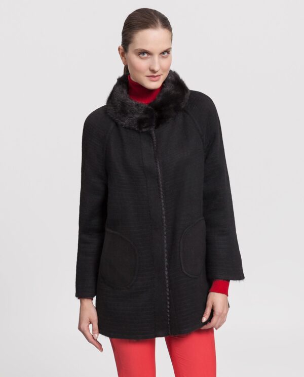 Abrigo de visón negro con cuello de barco para mujer marca Saint Germain