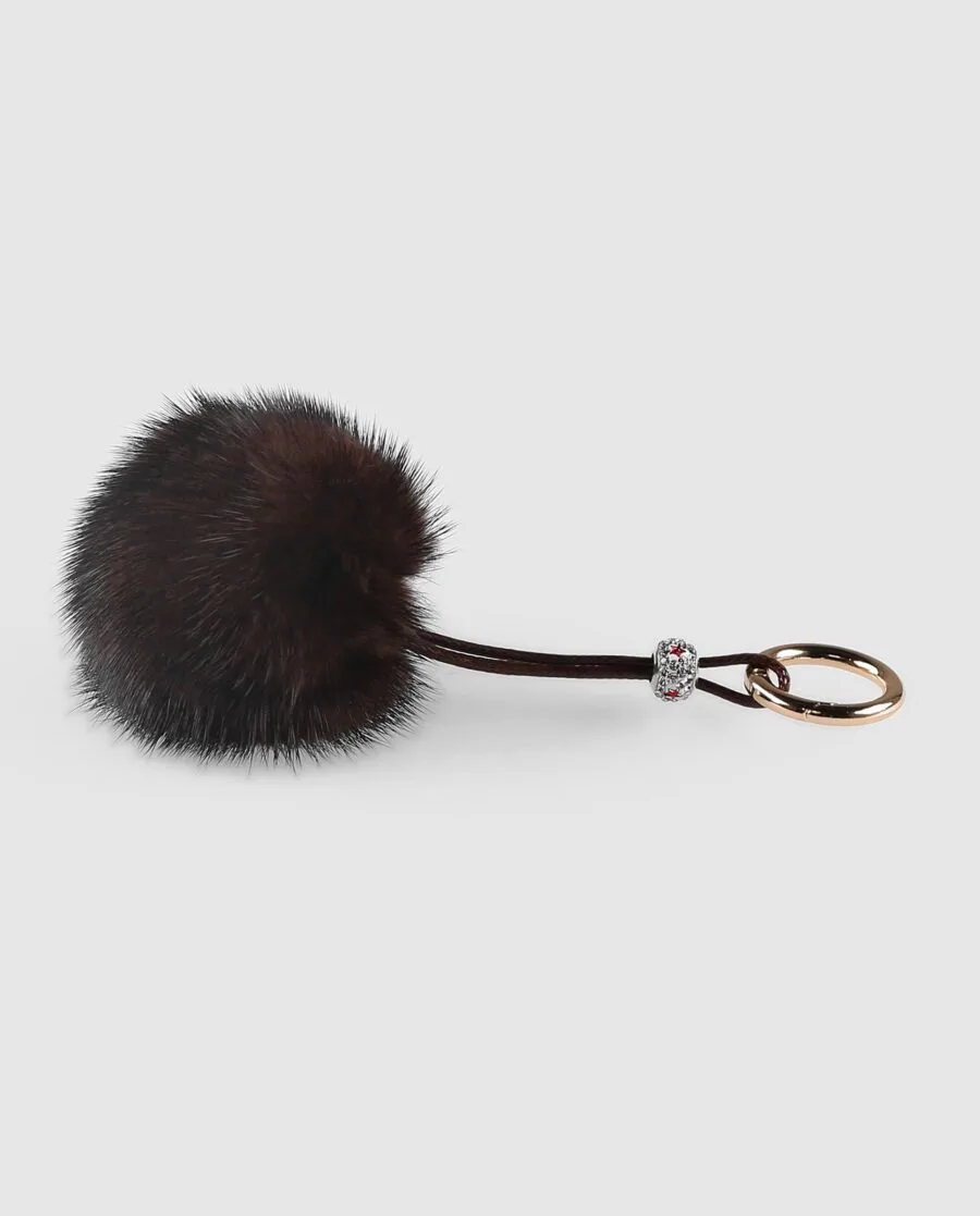Llavero pompón marrón de pelo de visón para mujer marca Swarz
