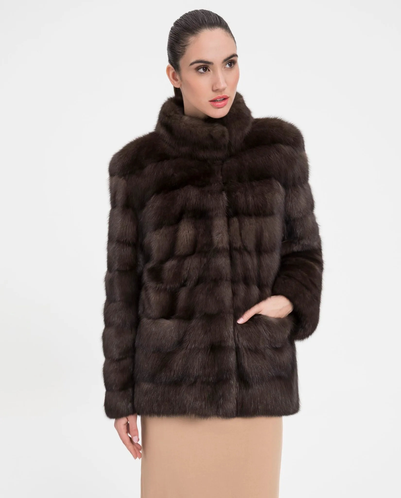 Chaqueta de martas rusas en color natural para mujer
