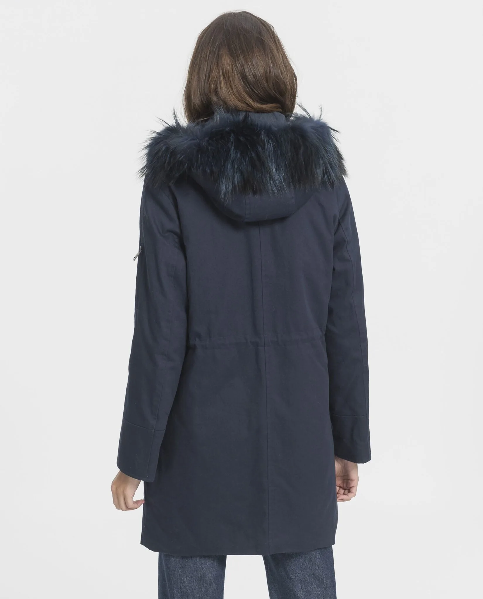 Parka de mujer Swarz azul con forro de conejo y capucha