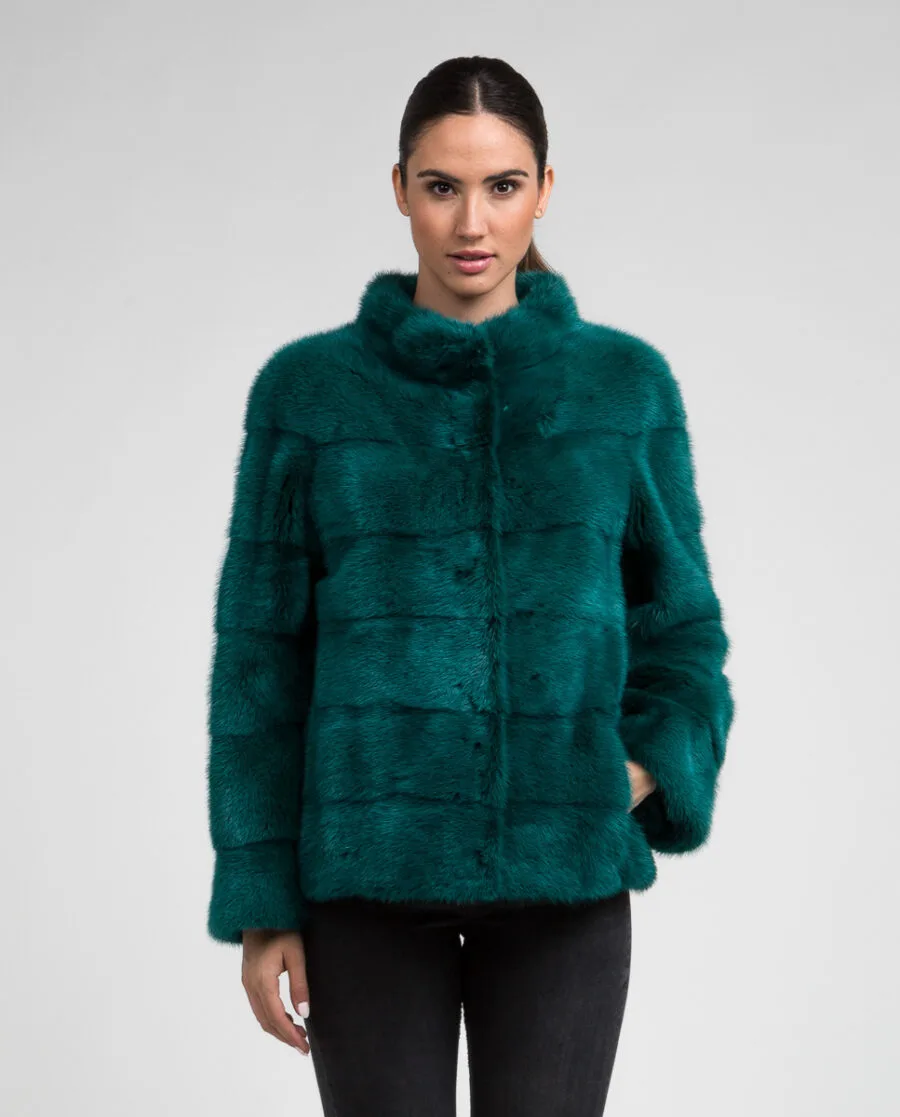 Chaquetón de pelo de visón turquesa De la Roca