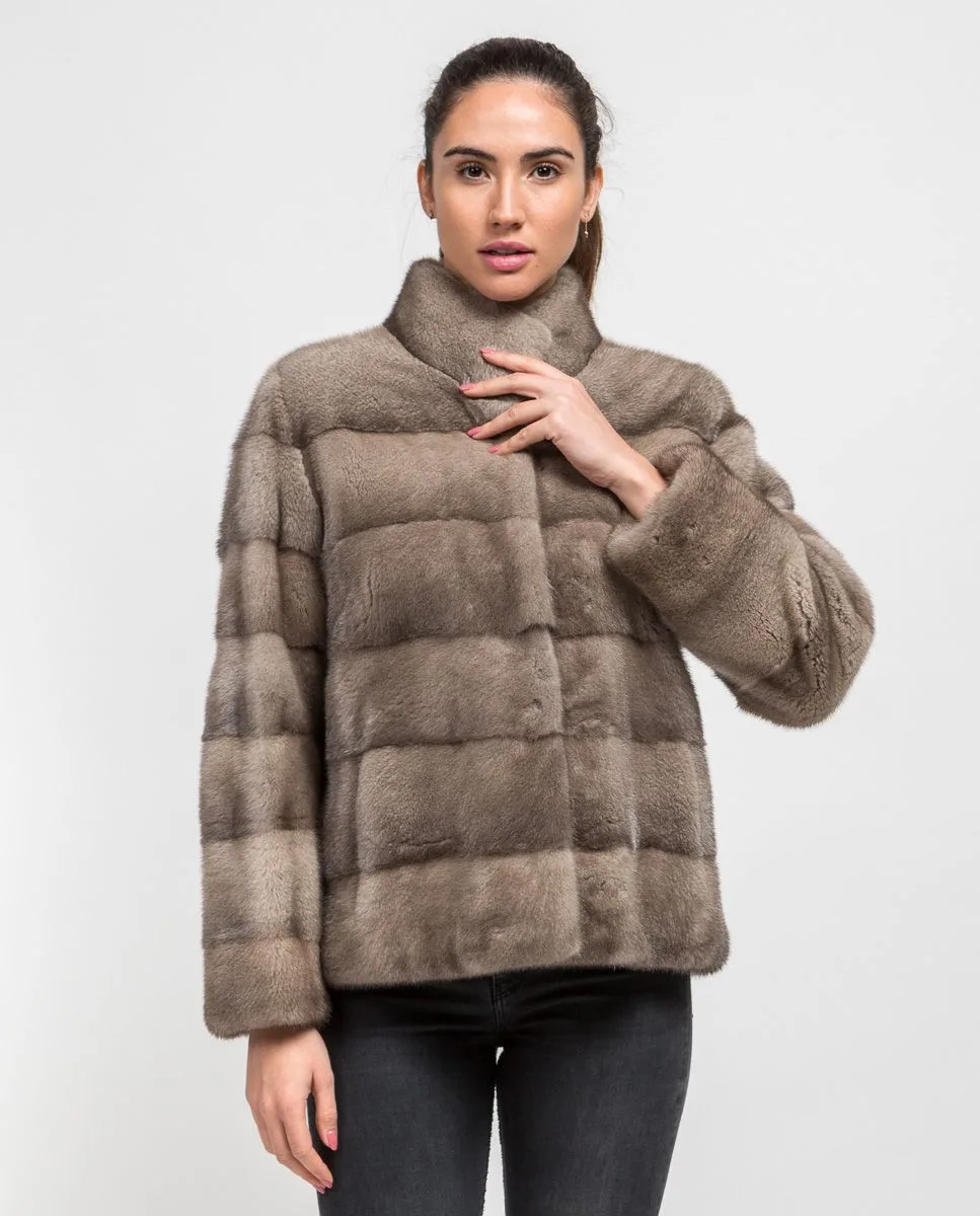 Chaqueta gris de pelo de visón corta para mujer marca De la Roca