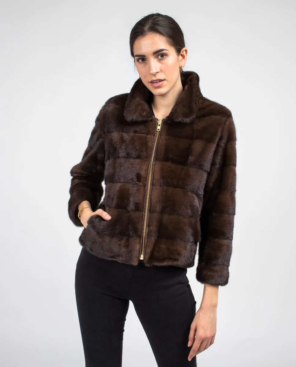 Chaqueta de pelo de mujer de visón con cierre de cremallera - Imagen 5