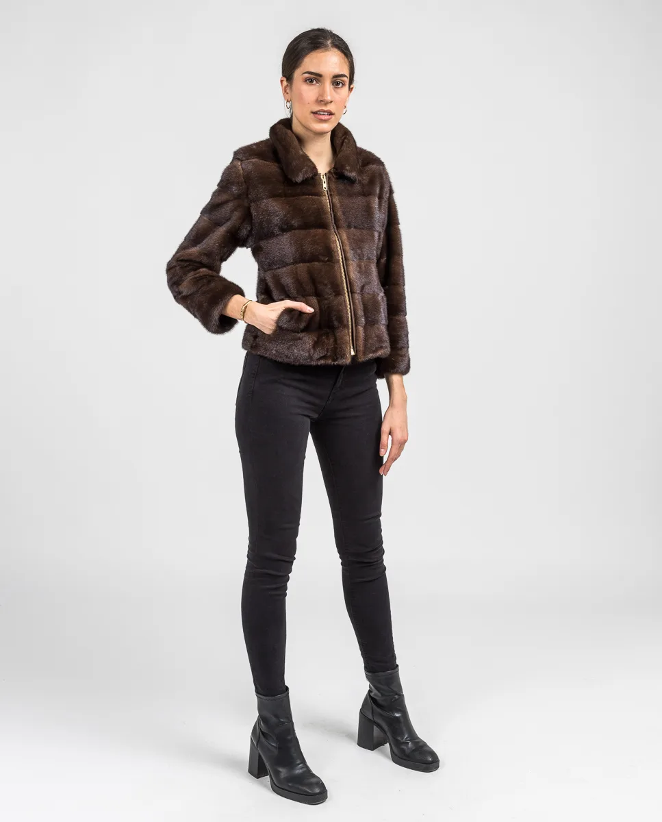 Chaqueta de pelo de mujer de visón con cierre de cremallera - Imagen 8