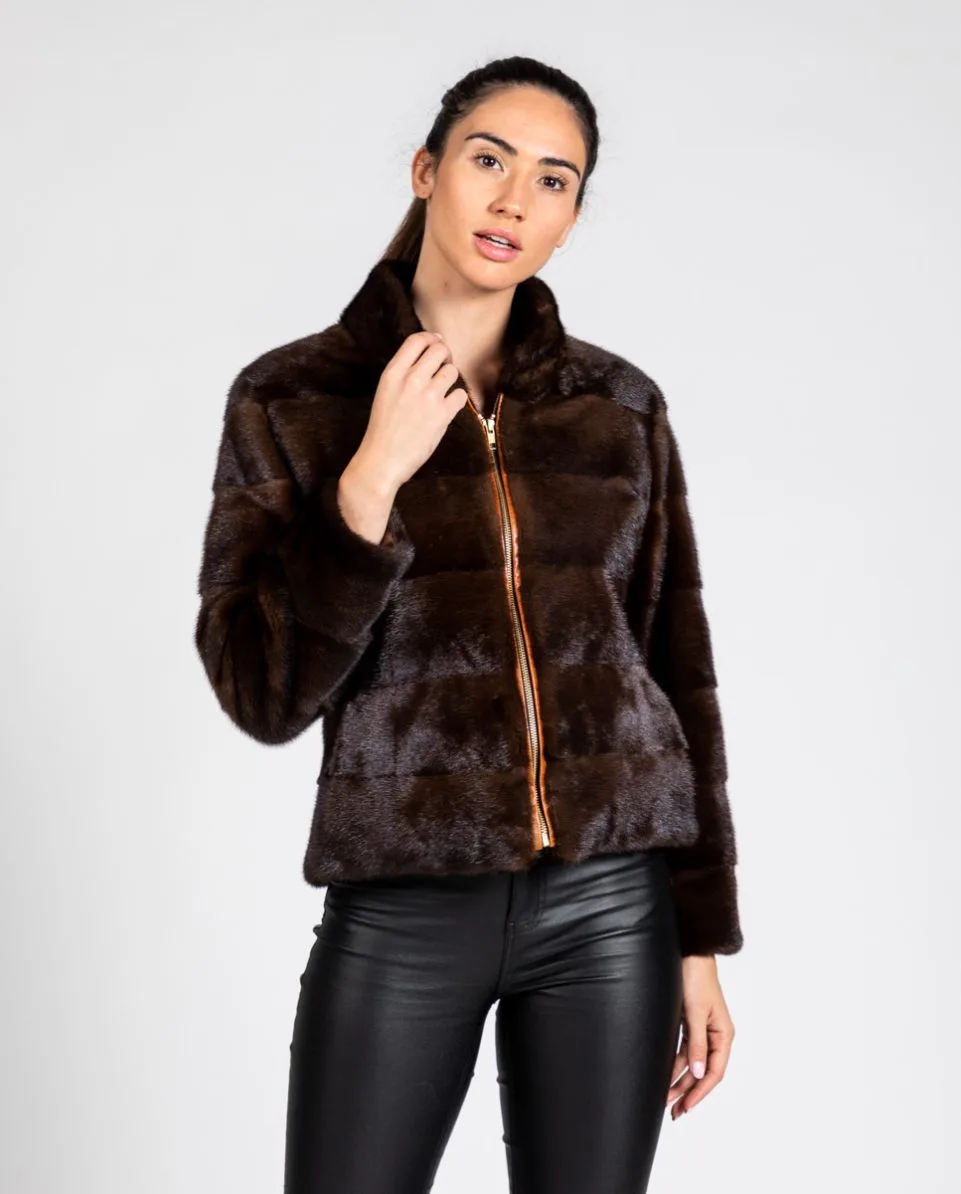 Chaqueta de pelo de mujer de visón con cierre de cremallera