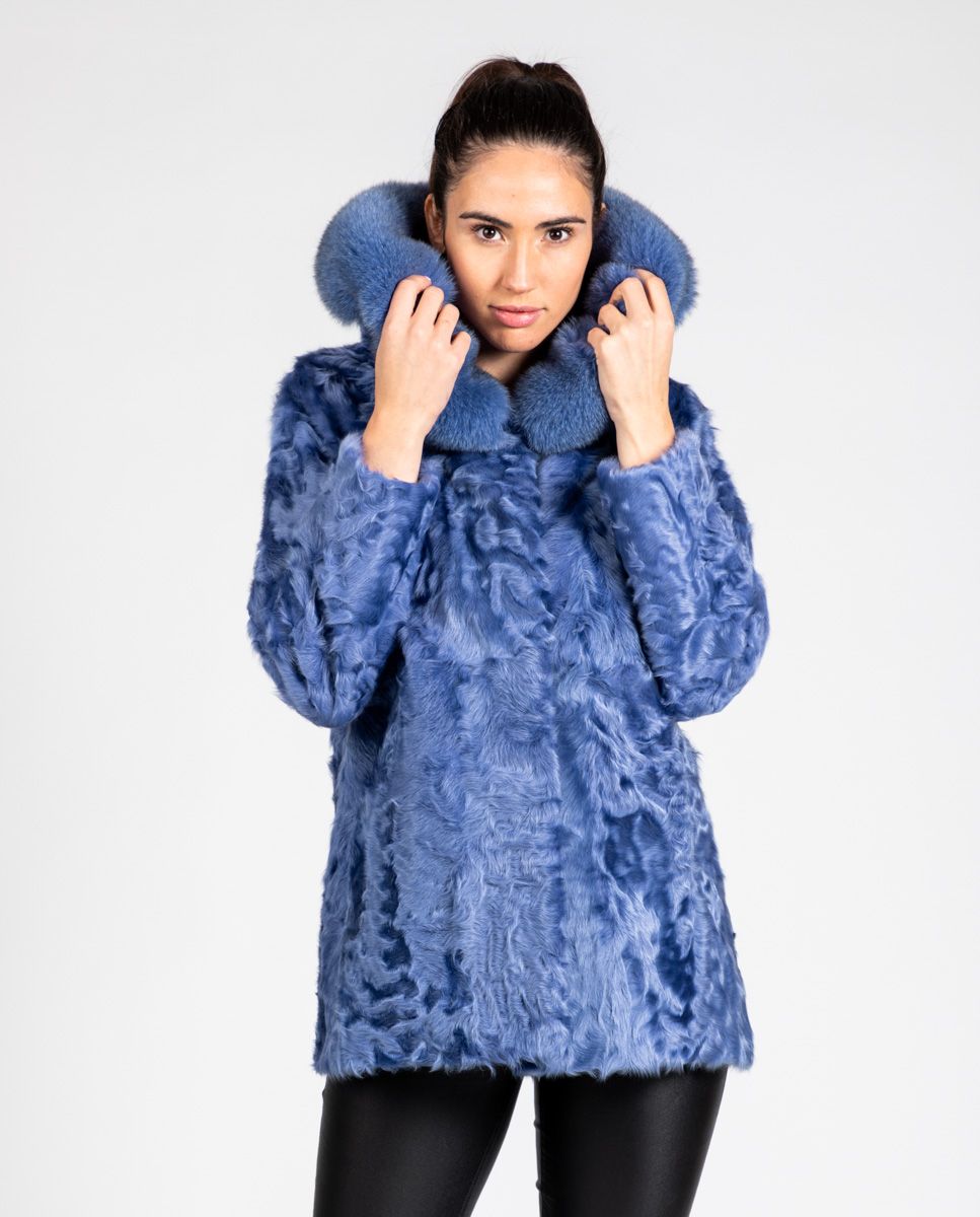 Fur Collar Abrigo Azul Claro Abrigo Azul Claro De Pelo De Cordero