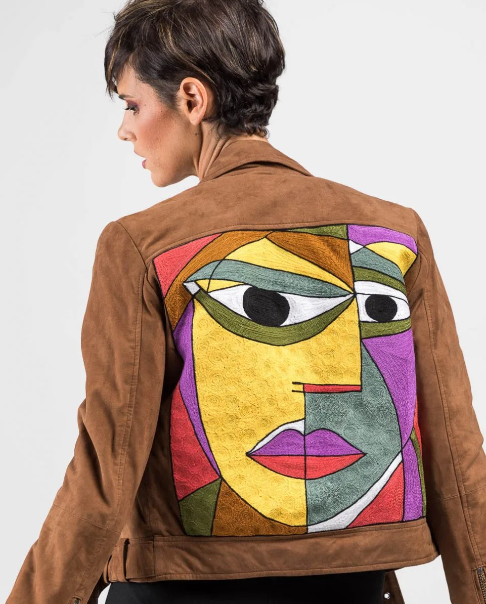 Cazadora de mujer de ante con estampado en la espalda - Imagen 3