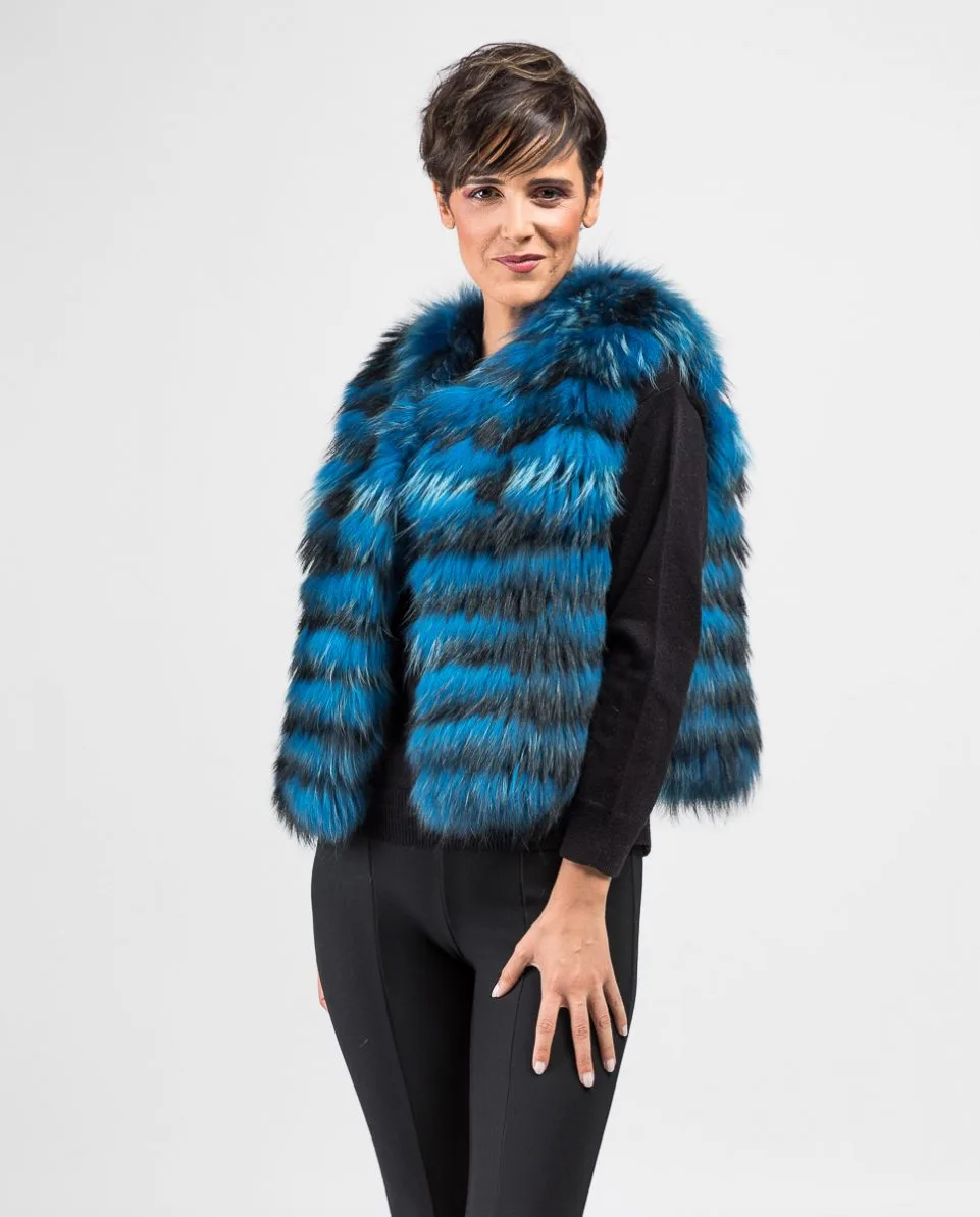 Chaleco de pelo de mujer de mapache finlandés azul