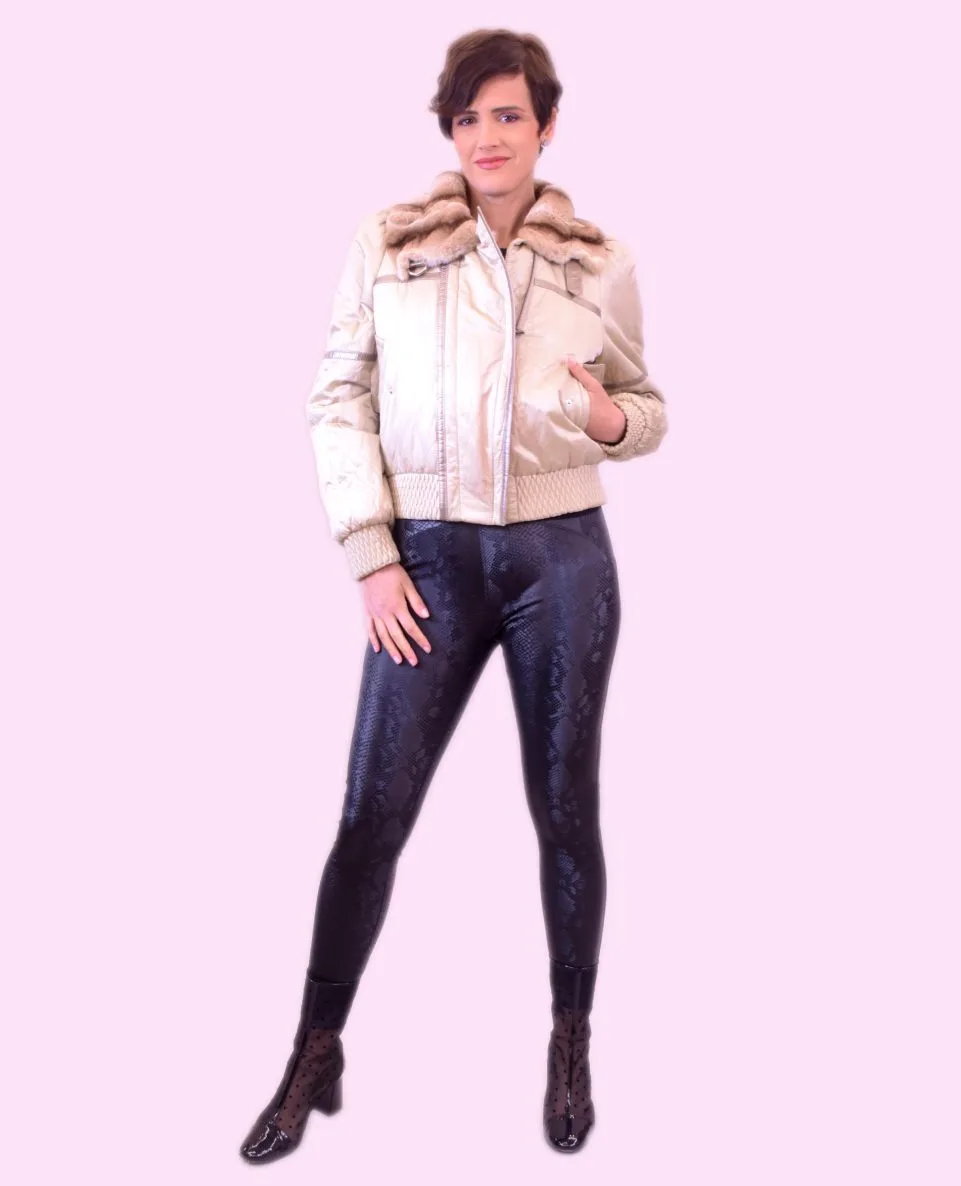 Cazadora de textil con forro y cuello de pelo de rex beaver - Imagen 4