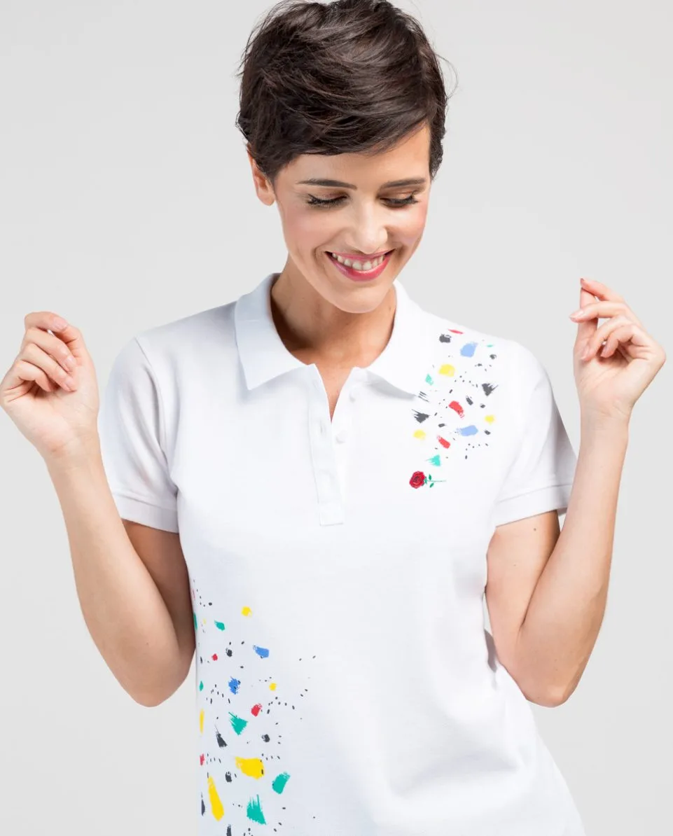 Polo de mujer de piqué con estampado de colores - Imagen 3