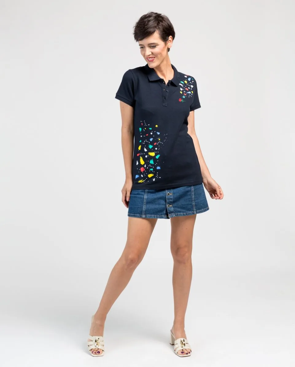 Polo de mujer de piqué con estampado de colores - Imagen 4