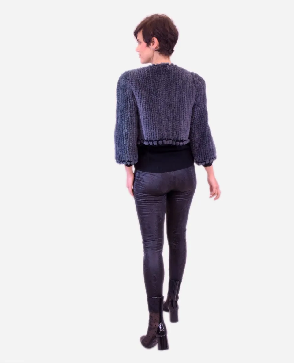 Chaqueta corta de pelo de mujer de rex tricotado - Imagen 2