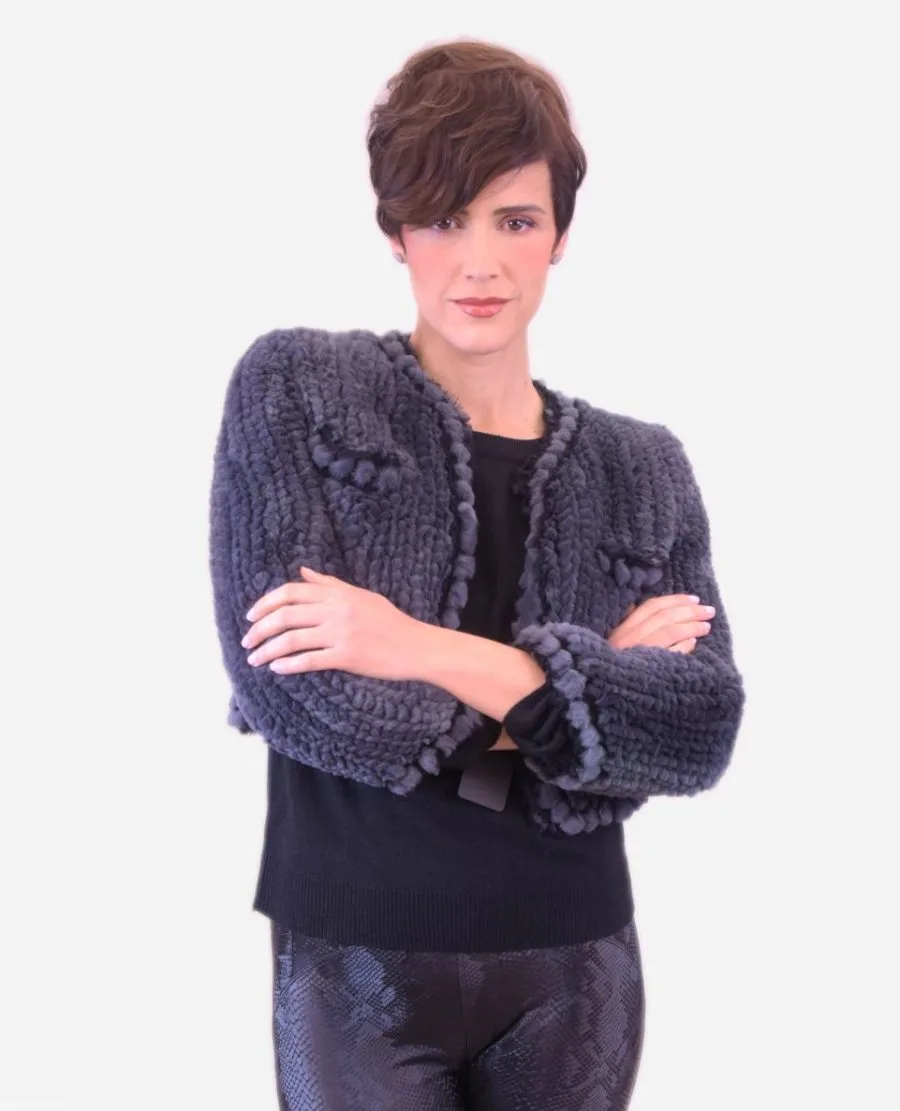 Chaqueta corta de pelo de mujer de rex tricotado