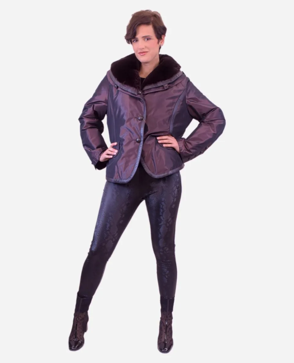 Gabardina corta de mujer con el forro de rex rasado - Imagen 4