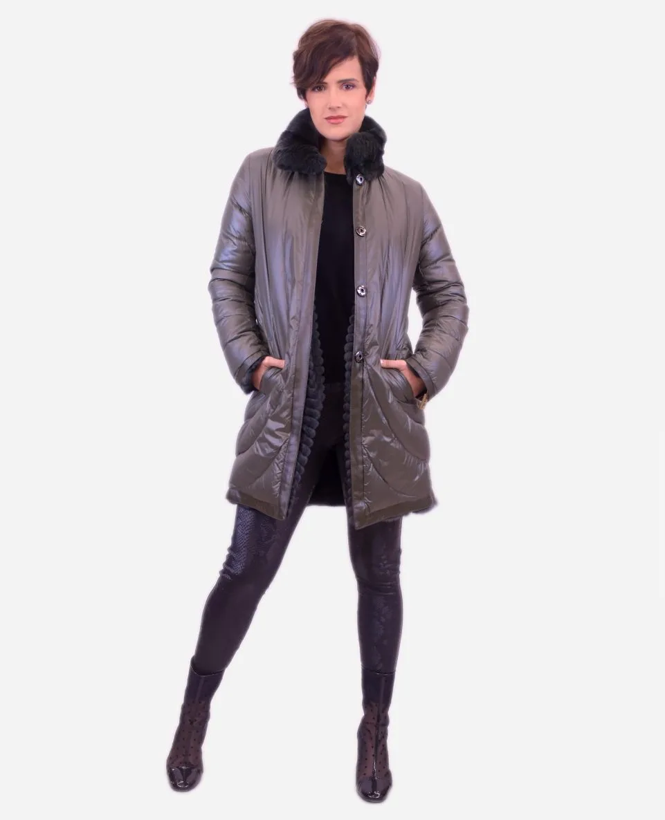 Gabardina reversible de mujer de pelo rex estilo linner - Imagen 4