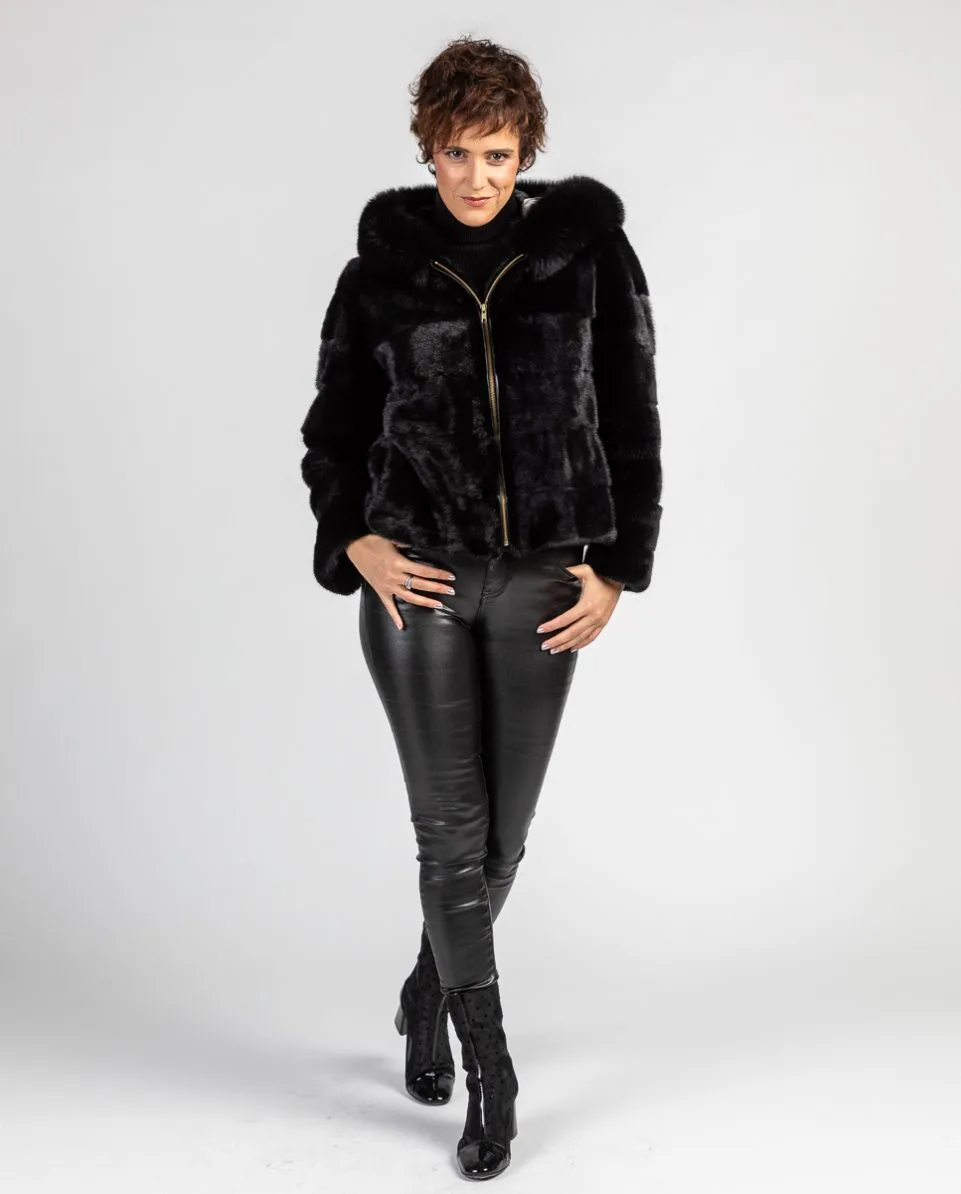 Chaqueta de pelo de mujer de visón con capucha de zorro - Imagen 2