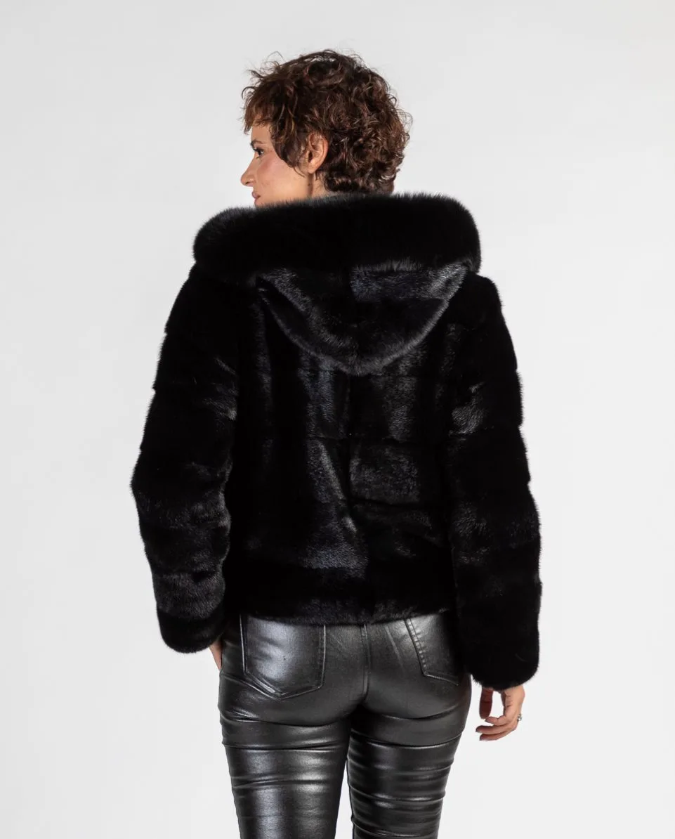 Chaqueta de pelo de mujer de visón con capucha de zorro - Imagen 4