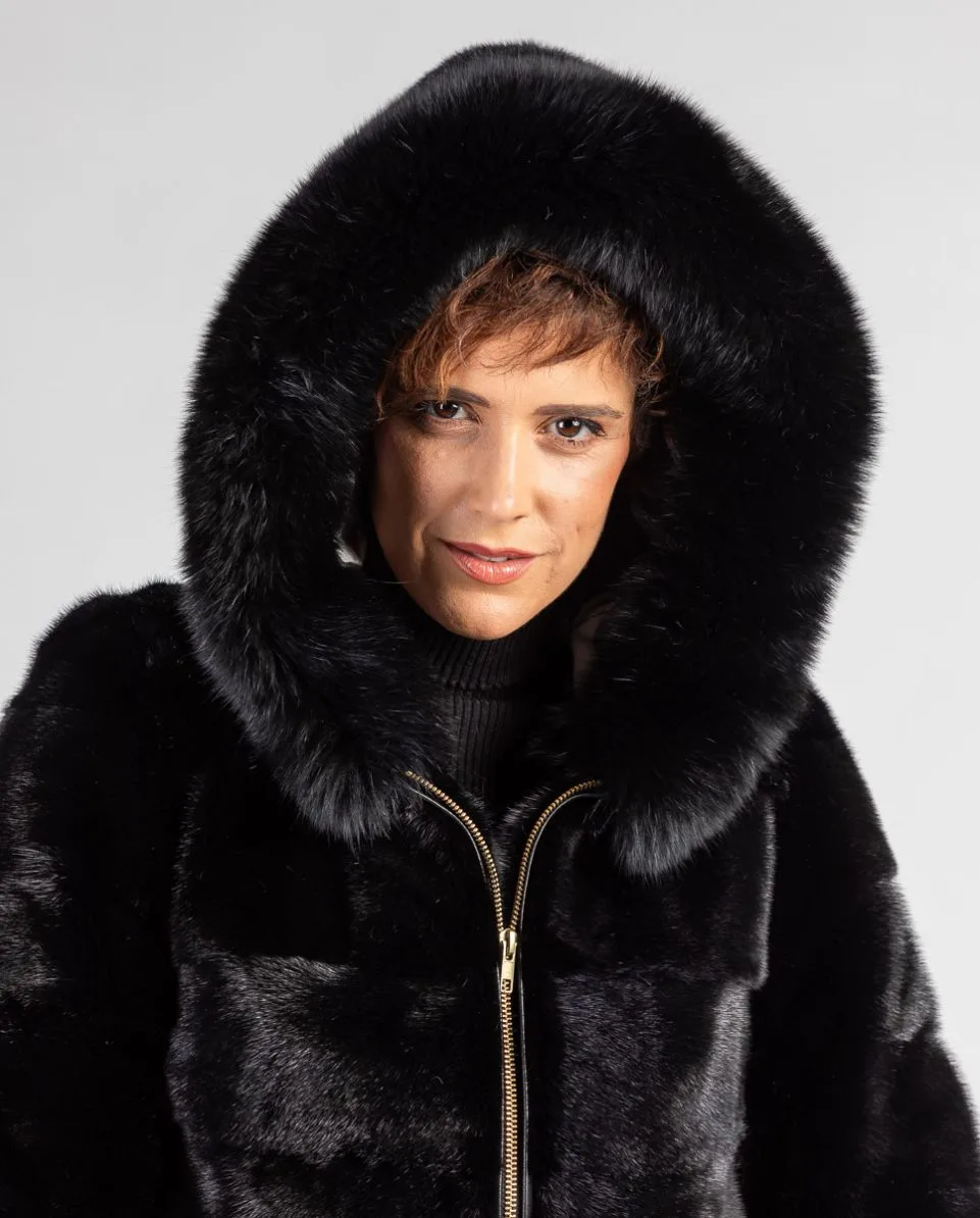 Chaqueta de pelo de mujer de visón con capucha de zorro - Imagen 3