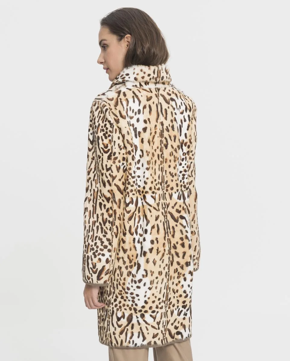Abrigo de pelo de mujer de piel kid reversible con estampado de leopardo - Imagen 2
