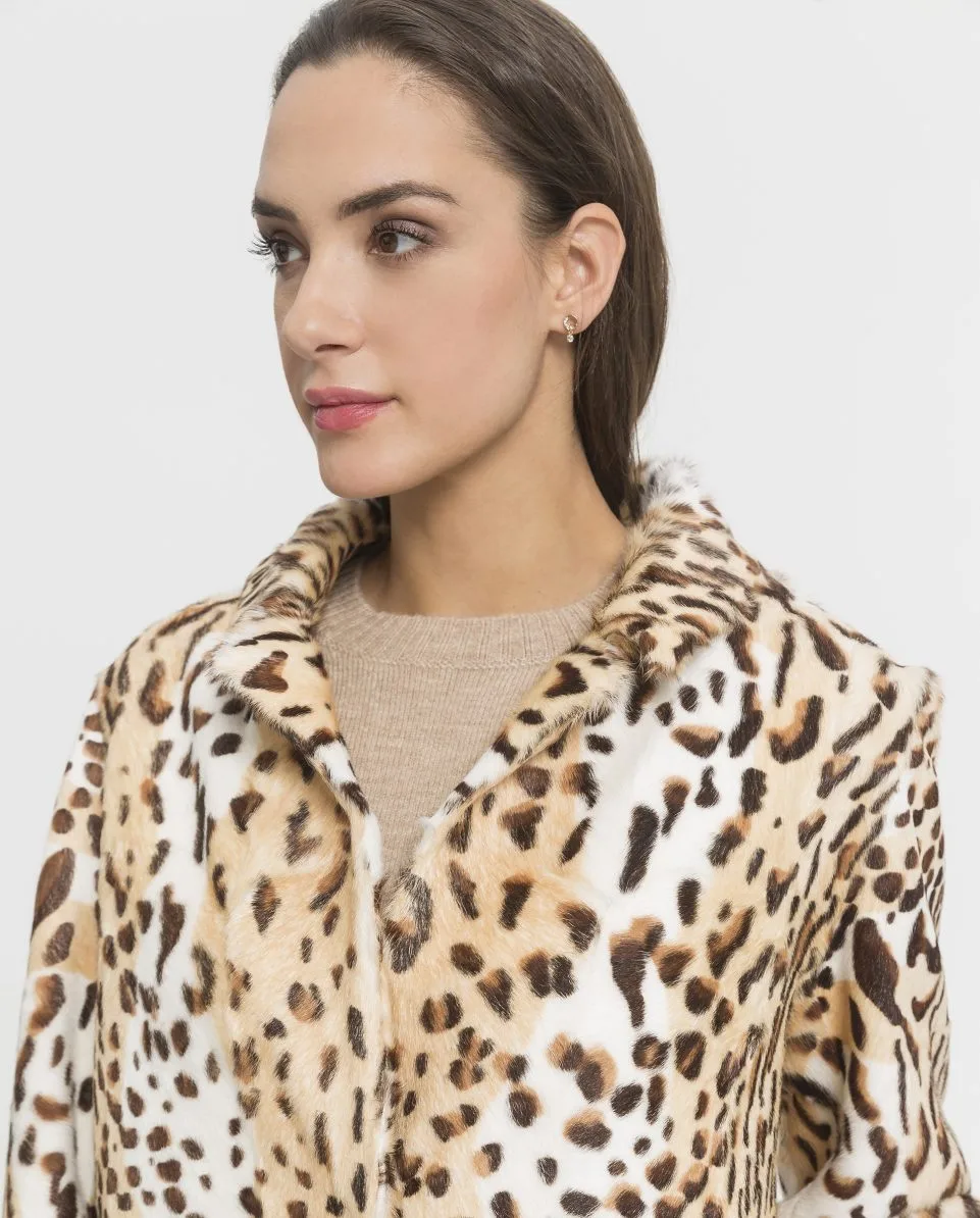 Abrigo de pelo de mujer de piel kid reversible con estampado de leopardo - Imagen 3