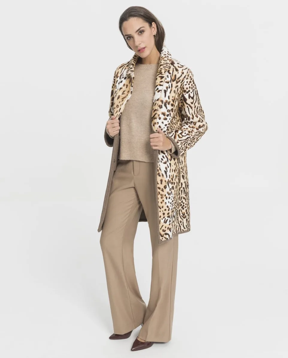Abrigo de pelo de mujer de piel kid reversible con estampado de leopardo - Imagen 5