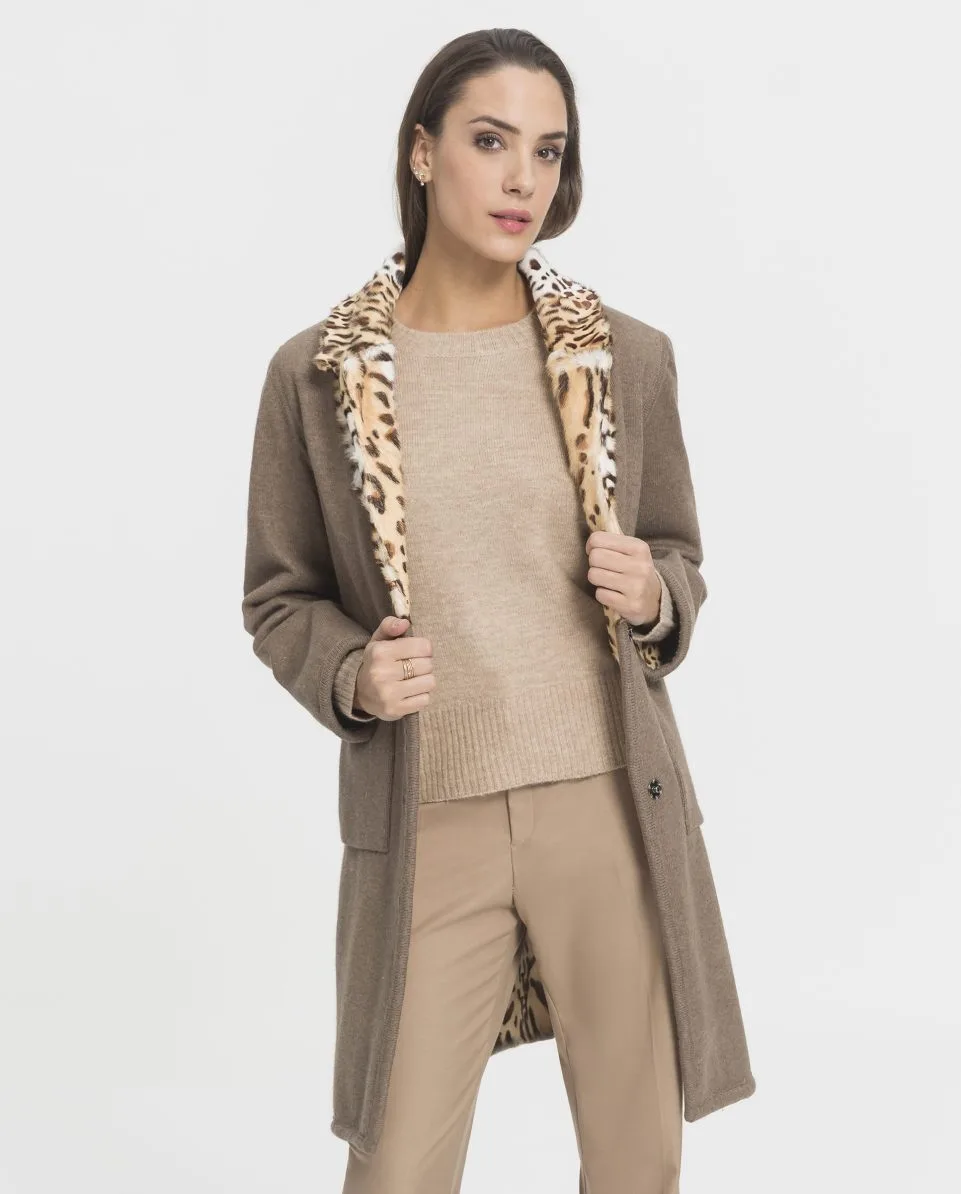 Abrigo de pelo de mujer de piel kid reversible con estampado de leopardo - Imagen 4