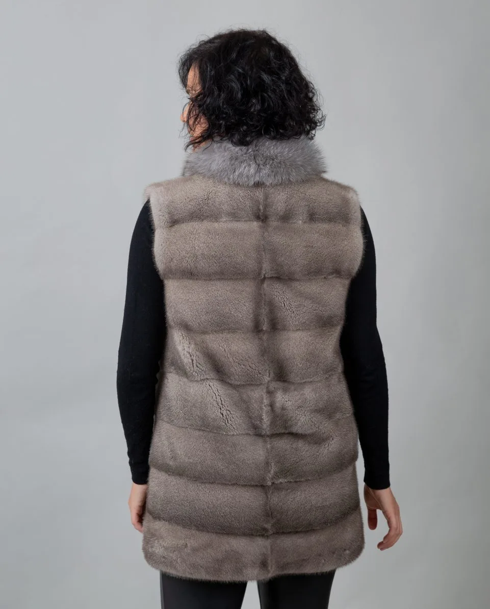 Chaleco de pelo de mujer de visón con cuello de zorro - Imagen 2