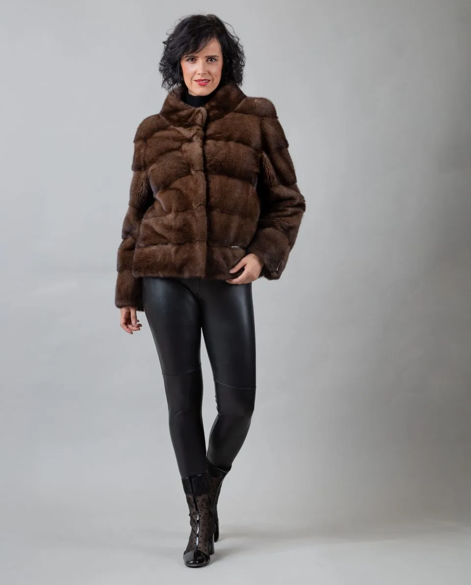 Chaqueta de pelo de mujer de visón con cuatro cremalleras