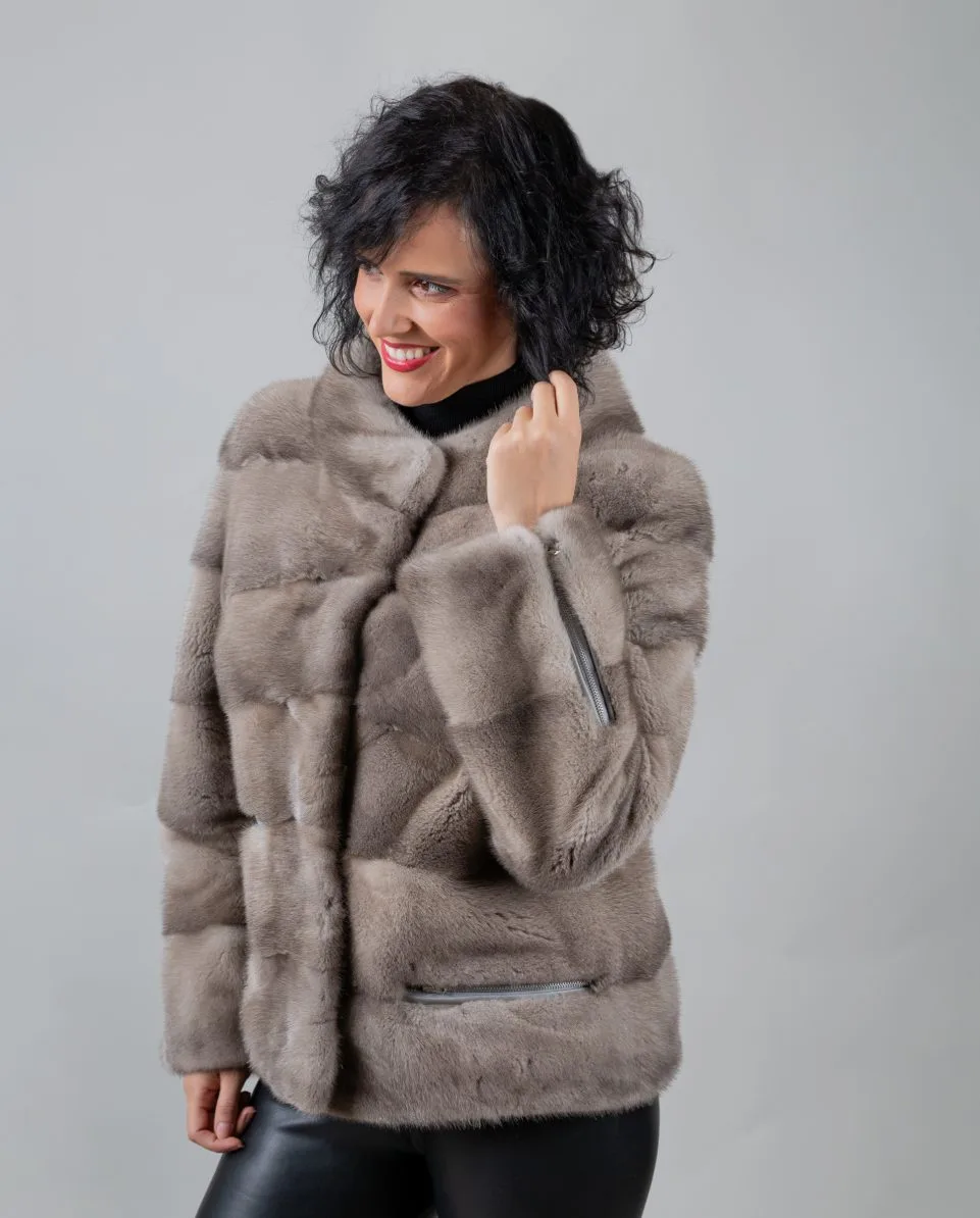 Chaqueta de pelo de mujer de visón con cuatro cremalleras