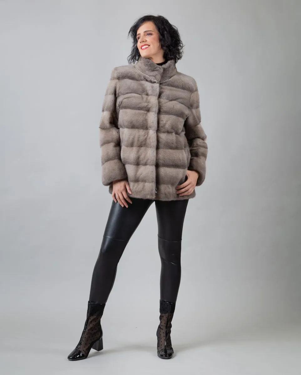 Chaqueta de pelo de mujer de visón con la espalda diagonal - Imagen 3