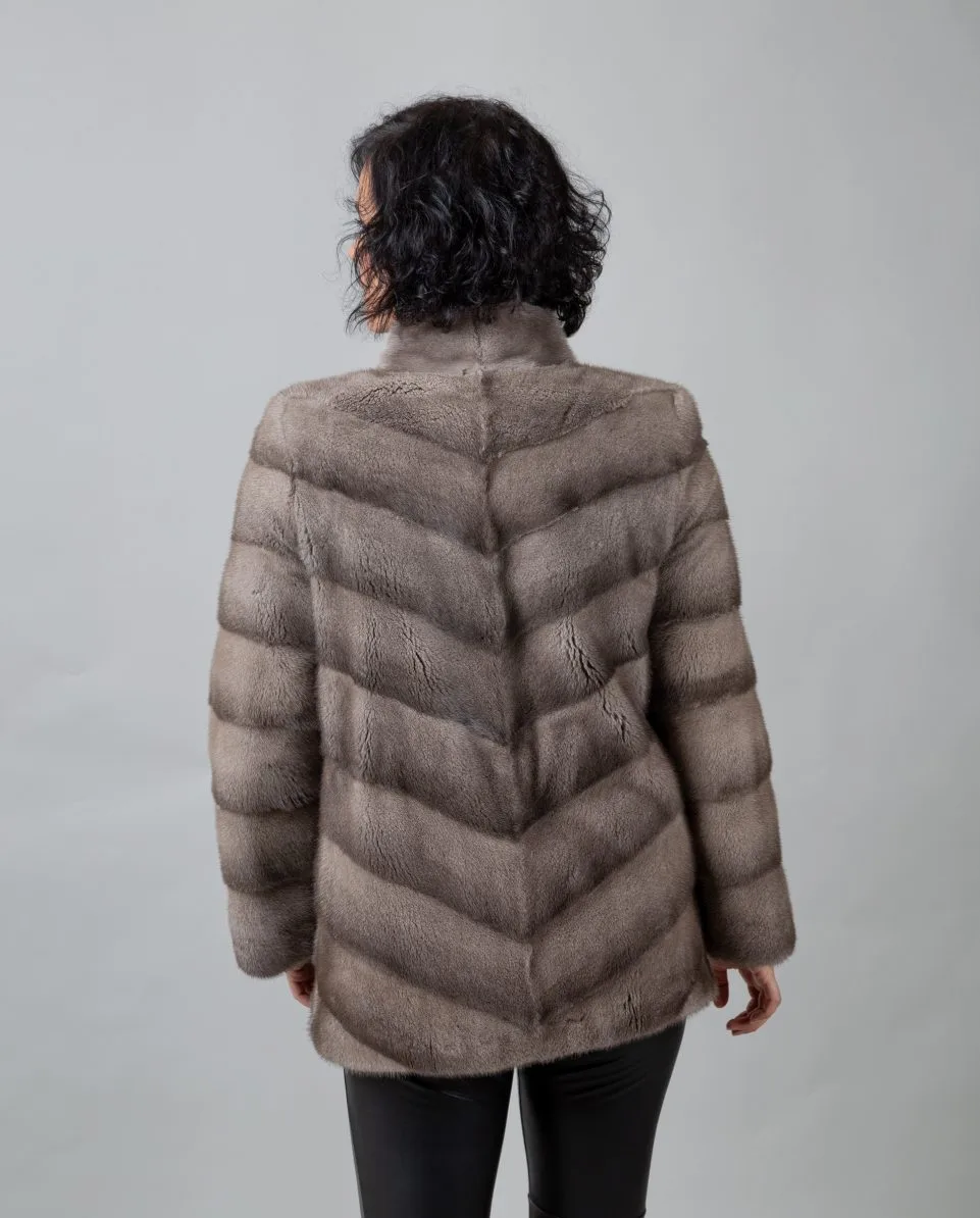 Chaqueta de pelo de mujer de visón con la espalda diagonal - Imagen 2