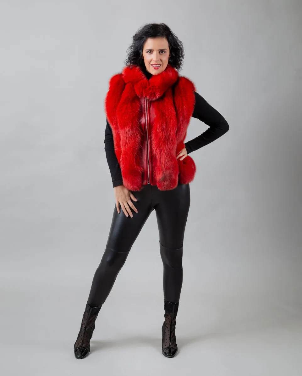 Chaleco de pelo de mujer de zorro y napa en vertical