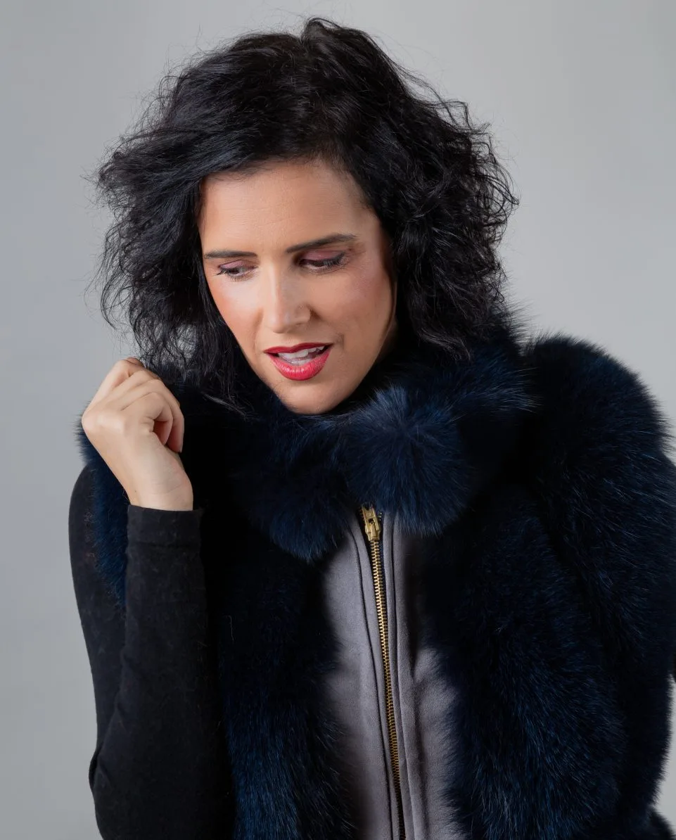 Chaleco de pelo de mujer de zorro y napa en vertical - Imagen 3