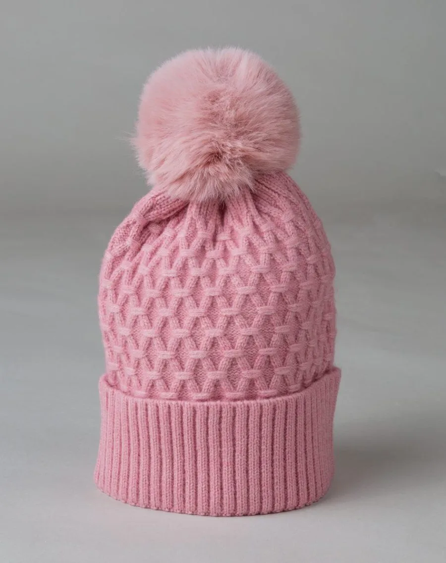 Gorro de mujer de lana con pompón de pelo de rex