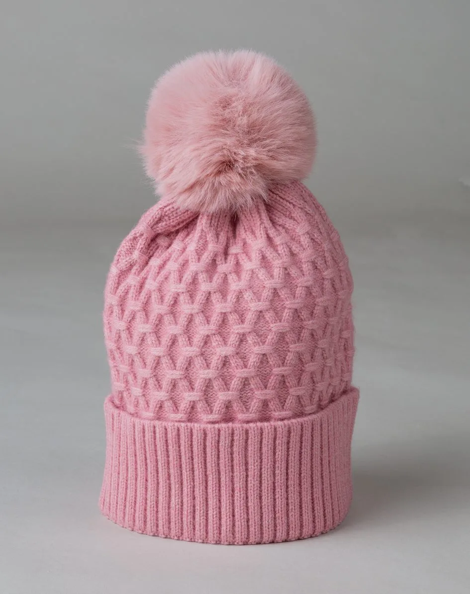 Gorro de mujer de lana con pompón de pelo de rex