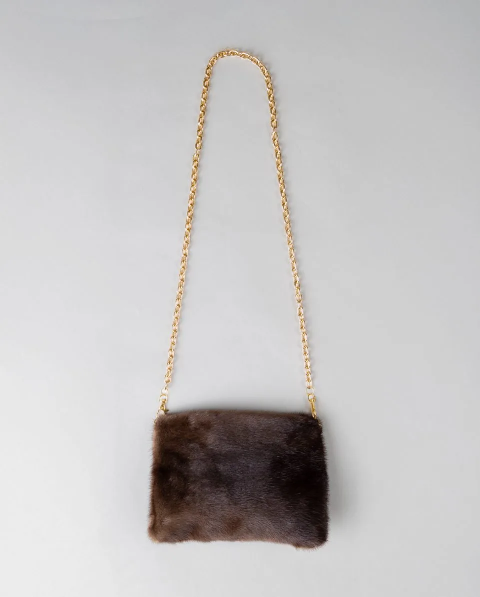 Bolso de mano de pelo de visón con asa bandolera