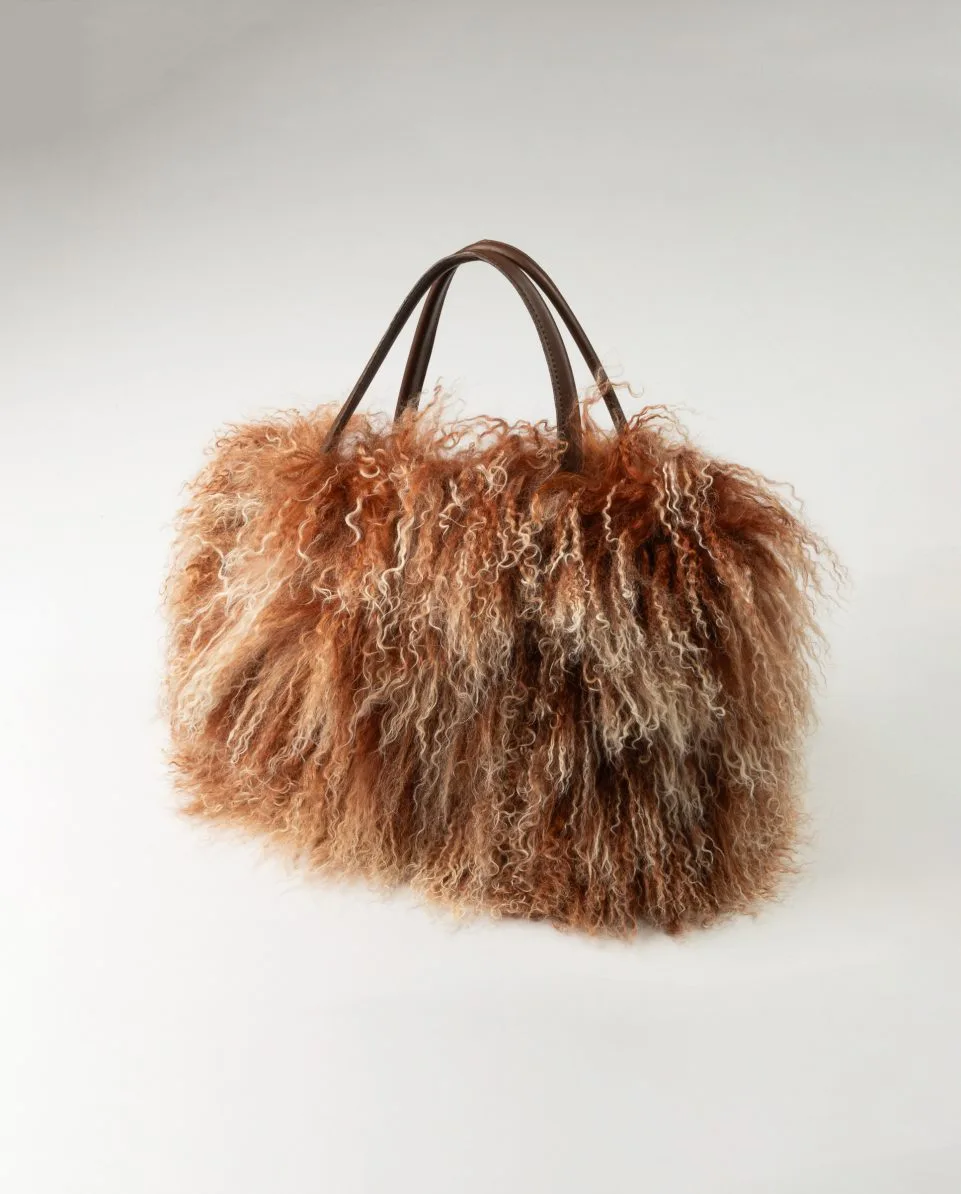 Bolso de multiposición grande de pelo de cordero del Tibet
